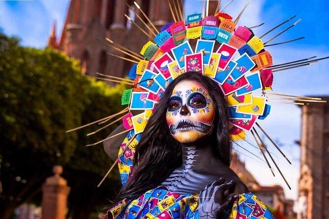 Día de Muertos altar with marigolds and candles at Casa Schuck in San Miguel de Allende